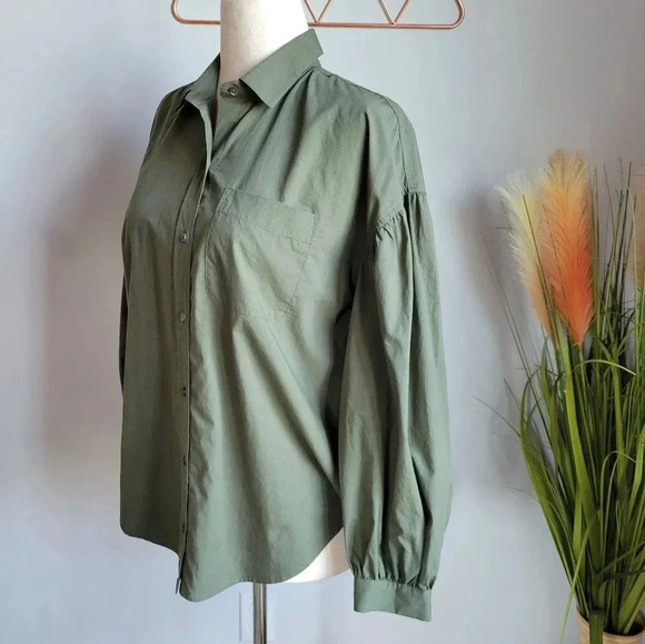 RAILS, Janae Olive Green Button Blouson Sleeve Oversized Shirt Top Size Small - Picture 6 of 13